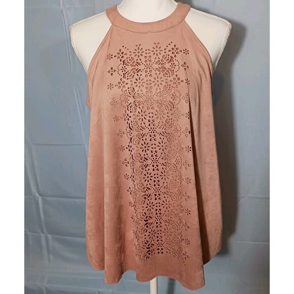 Taylor & Sage Halter Women's Medium Faux Suede Mauve Laser Cut Eyelet Tank - Picture 1 of 13